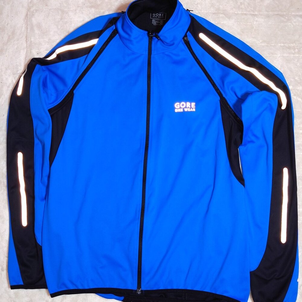 Gore Bike Wear Windstopper Jacket Men's XL BLue Reflective Cycling Softshell